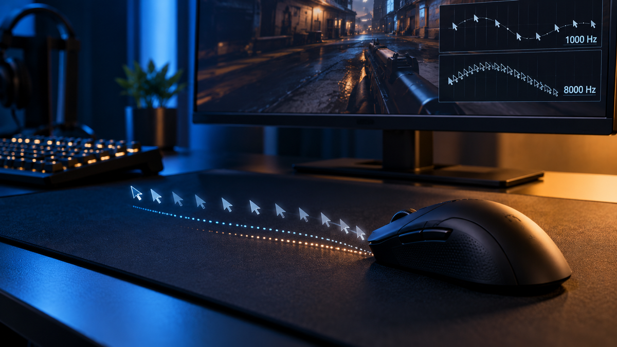 Mouse gamer e medição de frequência de atualização em setup competitivo