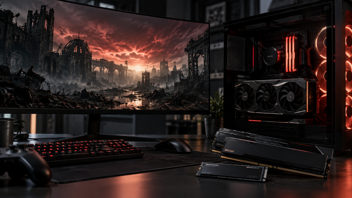 Setup gamer representando os requisitos de PC de Gears of War: E-Day