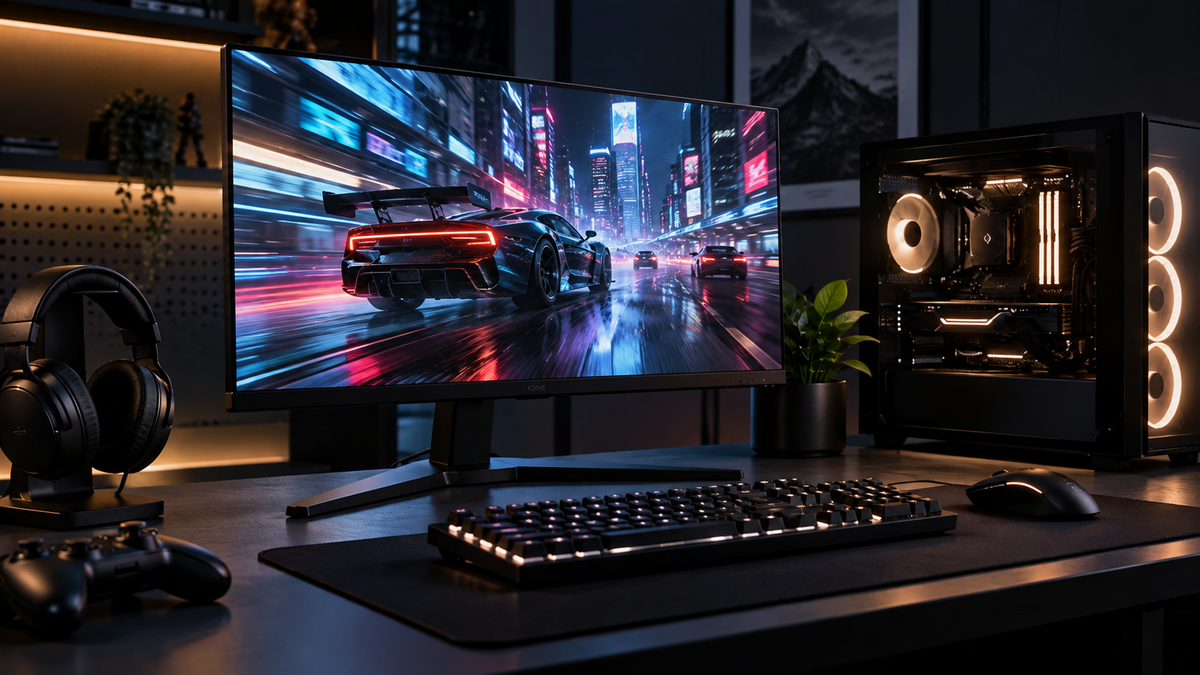 Monitor gamer de alta taxa de atualização em mesa para jogos competitivos