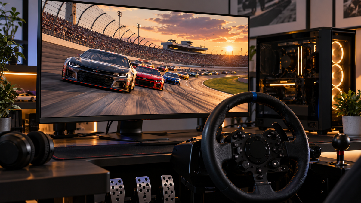 Simulador de corrida em PC representando NASCAR 26