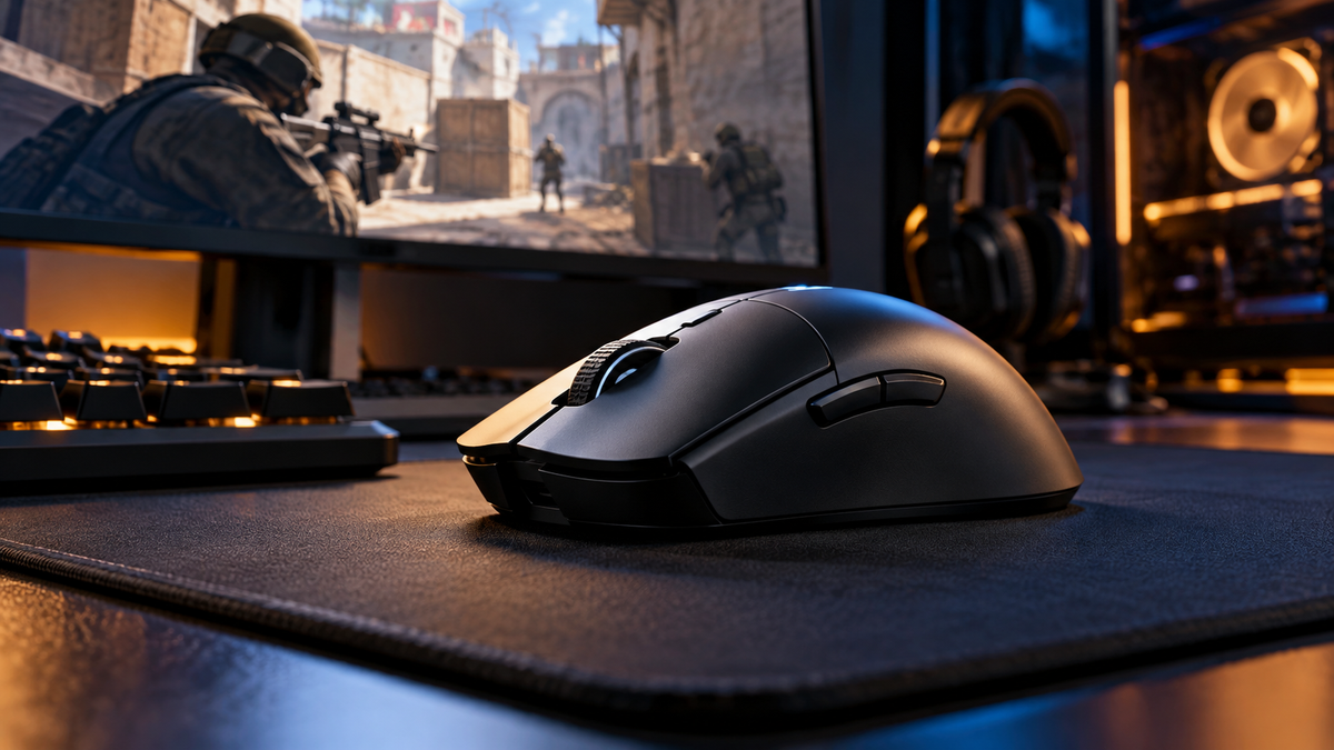 Mouse e mousepad em setup competitivo representando o Logitech G PRO X CONTROL