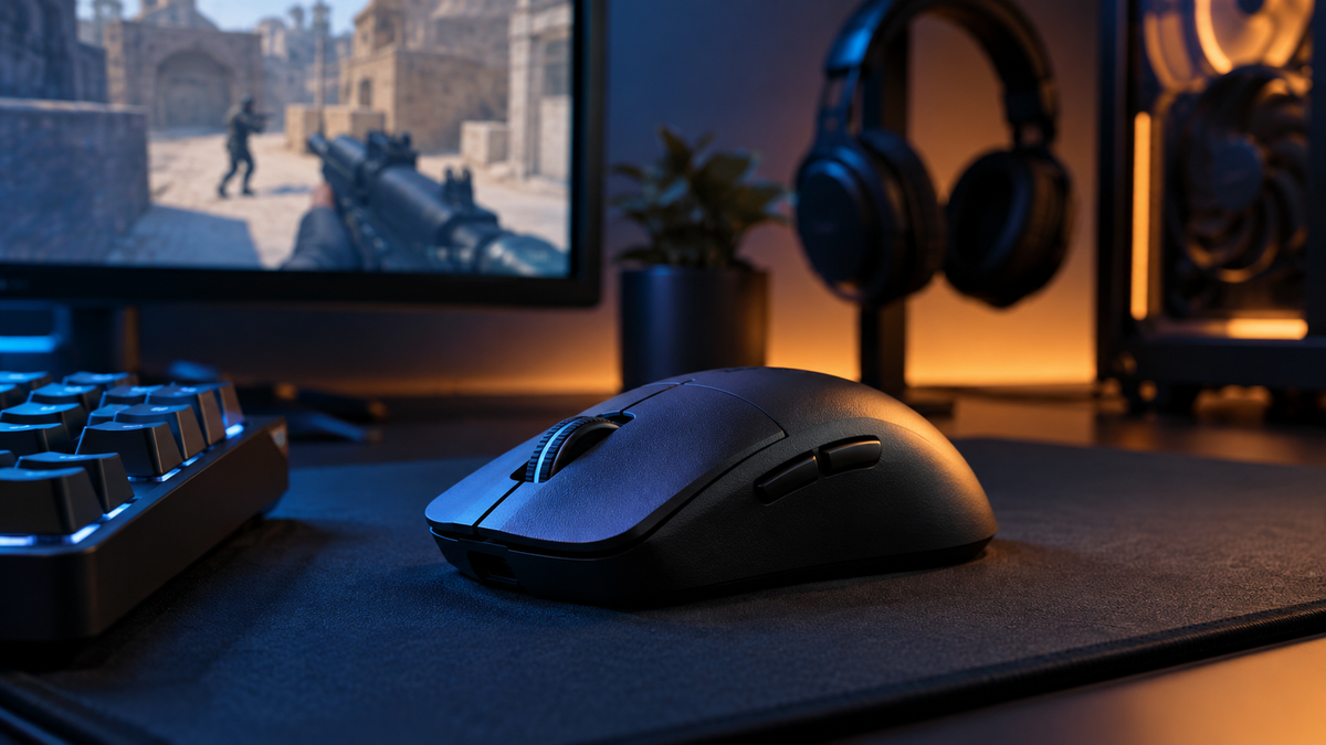 Mouse gamer ultraleve em setup competitivo