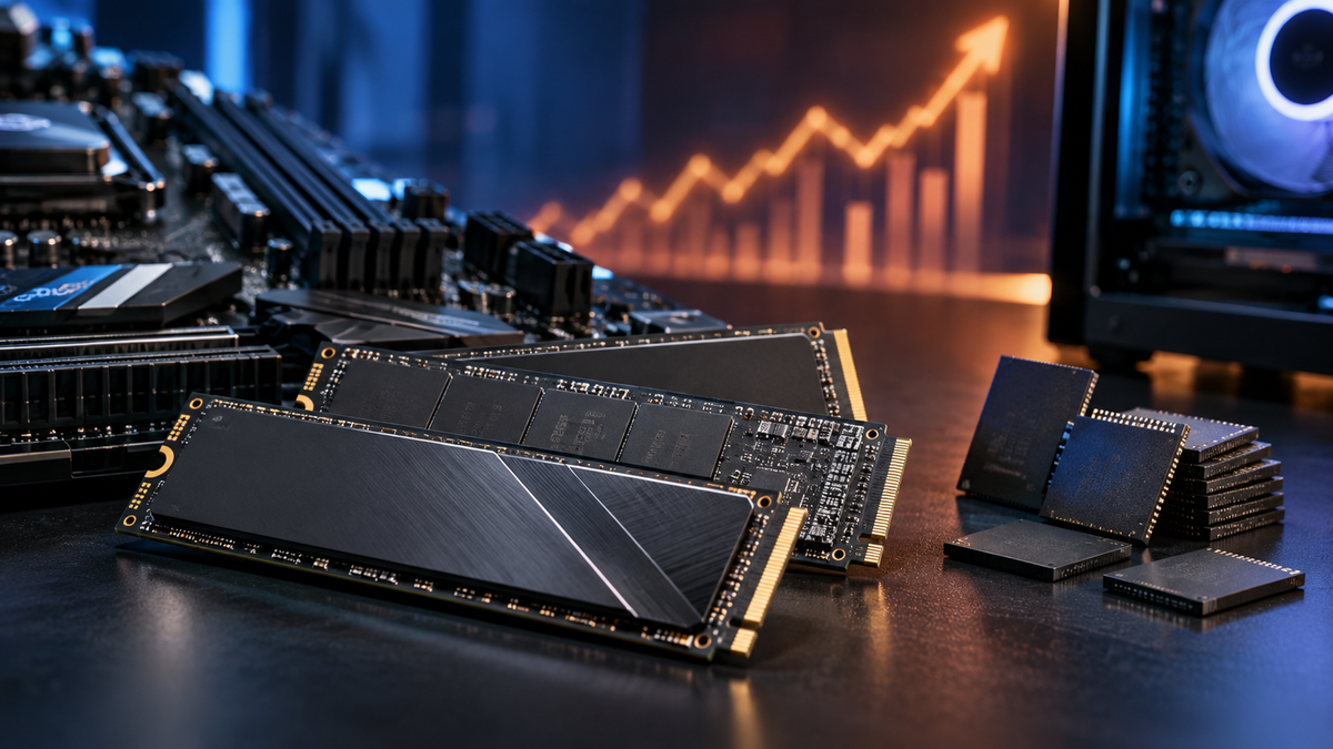 SSDs NVMe e chips NAND representando as tendências de preços em 2026