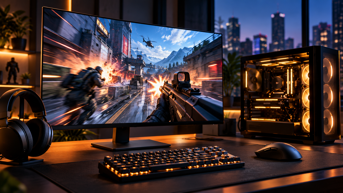 Setup gamer com ação fantástica representando The Magus Circle