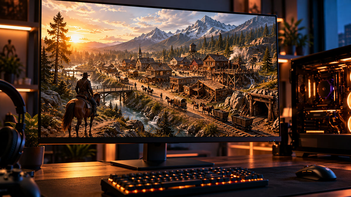 Cidade do Velho Oeste em setup gamer representando Wild West Pioneers