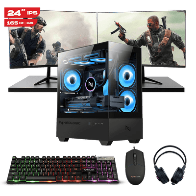 Pc Streamer Ryzen 5 5500, 16GB 3200Mhz, RTX 3050 6GB, A520M, SSD 480GB, 600W, 3 Fans, Monitor 24" 165Hz, Kit 4x1 – Neologic