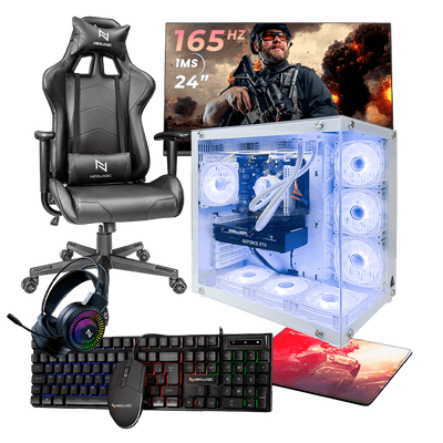 Pc Gamer Completo Ryzen 5 5500, 16GB 3200mhz, (RTX 4060 8GB), SSD 480GB, 600w, Monitor 24 165hz, Cadeira - NLI88051
