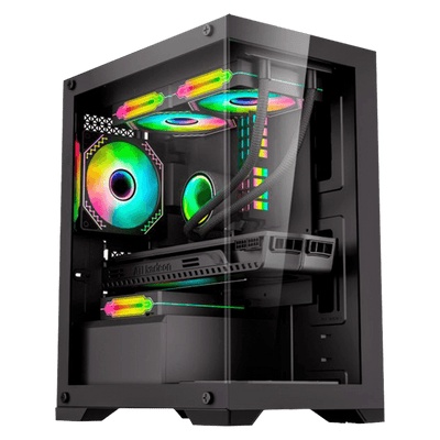 Gabinete Gamer K-mex Aquário, Micro ATX, Poseidon, Preto, CG-12H5, Lateral Em Vidro, Sem Fans