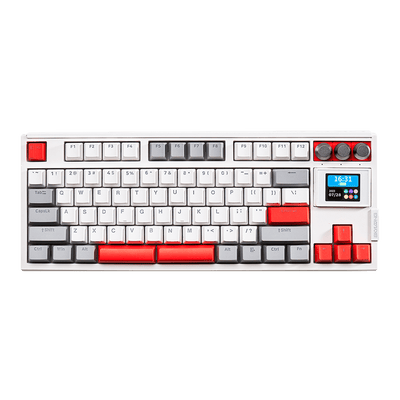 Teclado Gamer Mecânico Skyloong GK87 Pro Grey White Red, Switch KTT Red, 3 Modos, RGB, Hot Swap, 4000mAh, Branco