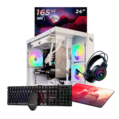 Pc Gamer Completo AMD Ryzen 5 5600GT 16GB 3200MHZ (RTX 3050 6GB) SSD 480GB, 600w 80 Plus, Monitor 24 165HZ 1MS, Water Co