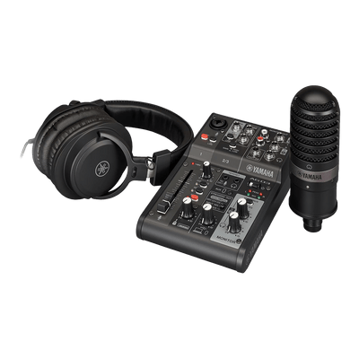 Kit Mesa de Som Yamaha, Microfone, Headset AG03MK2 LSPK, Podcast, Streaming, Preto