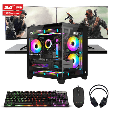 Pc Streamer Ryzen 5 5500, 16GB 3200Mhz, RTX 5060 8GB, A520M, SSD 480GB, 600W, 3 Fans, Monitor 24" 165Hz, Kit 4x1 – Neologic