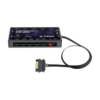 Controladora de Cooler Fan Fortrek, Argb, Com Controle Remoto, 7 Portas, Suporta 6 Coolers, 2 Fitas Led