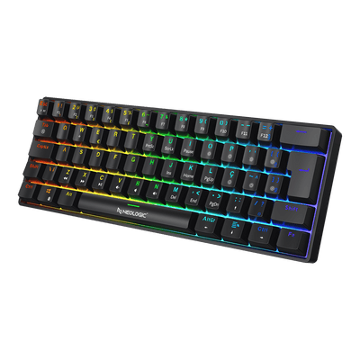 Teclado Gamer Mecânico Neologic Precision Pro Dark, 60%, RGB, Hot Swap, 61 Teclas, Switch Blue, Cabo Tipo C, Preto, PROD