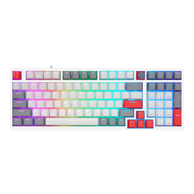 Teclado Gamer Mecânico Skyloong GK980 Grey White Red, Switch KTT Brown, 3 Modos, RGB, Hot Swap, 4000mAh