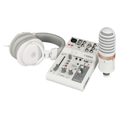 Kit Mesa de Som Yamaha, Microfone, Headset AG03MK2 LSPK, Podcast, Streaming, Branco